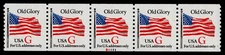 UNITED STATES, SCOTT # 2891, COIL STRIP OF 5 PNC # S1111, RED G OLD GLORY, MNH