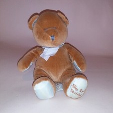 Stuffed Animal Plush 1st Teddy Bear Brown Blue Rattles Kids Toy