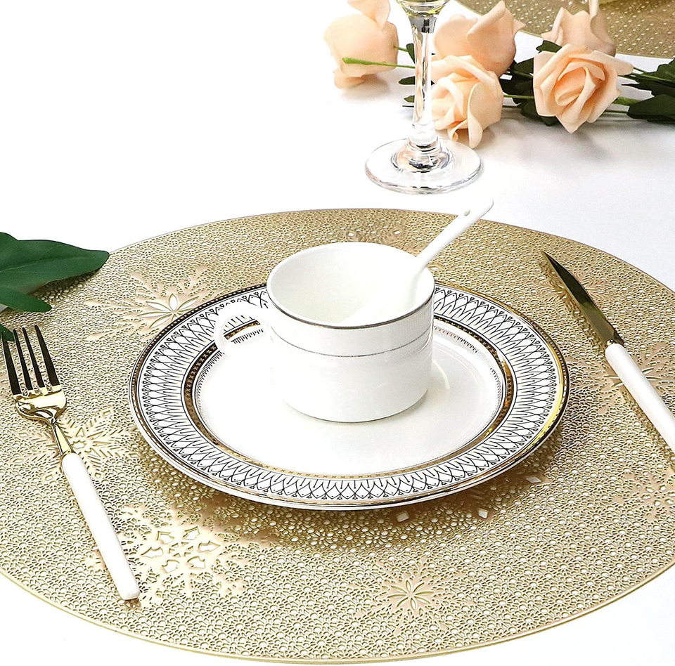 Christmas round Gold Placemats of 6 for Dining Table Mats Set Wipeable