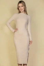 Sweater-knit Fuzzy Mock Neck Split Thigh Dress