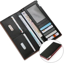 Women Slim Leather Credit Card Holder Long Wallet with ID Window Clutch Bag