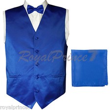 ROYAL BLUE Solid Tuxedo Suit Vest Waistcoat and Butterfly Bow tie  Hanky Formal