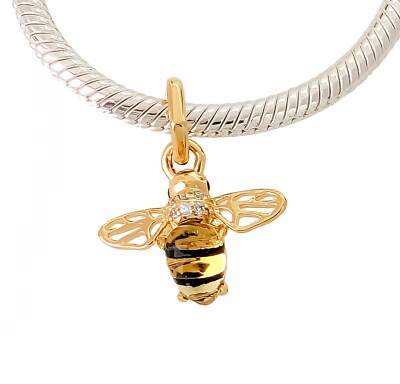 New 100% Original PANDORA Brand 762672C01 14K Gold Pl Sparkling Bee Dangle Charm