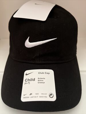 Nike Children's Black Baseball Cap With Embroidered White