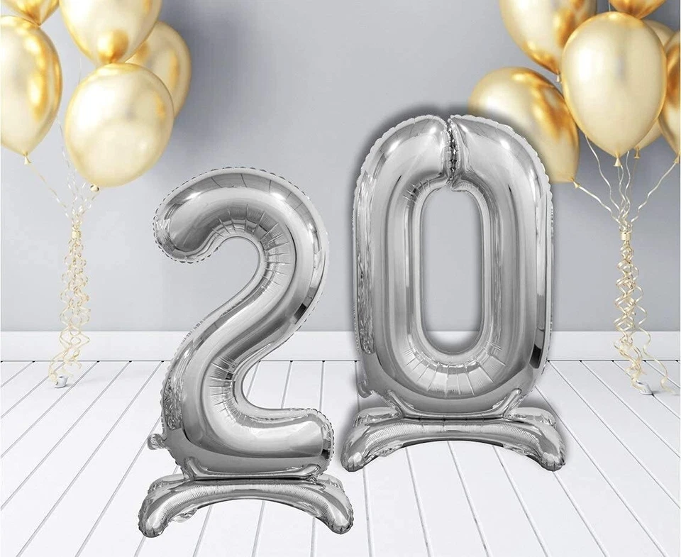 Palloncino gonfiabile Numeri Colore Argento da tavolo con appoggio. alti 74 Cm - Immagine 2 di 3