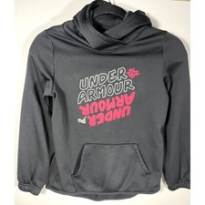 under armour big girls armour fleece hoodie black pink print youth size YMD