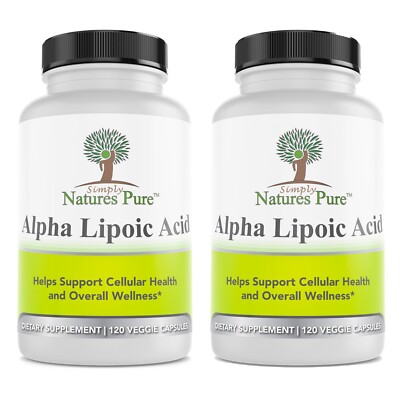 Alpha Lipoic Acid 2 BOTTLES Simply Nature's Pure 600mg 8 month supply