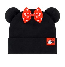 Disney Minnie Mouse Beanie Knit Hat W/ Ears and Red Polka Dot Bow - OSFM - NWT