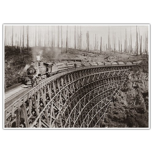 Foto de motor de vapor tirando de troncos - Tren maderero puente caballete del estado de Washington - Imagen 5 de 9