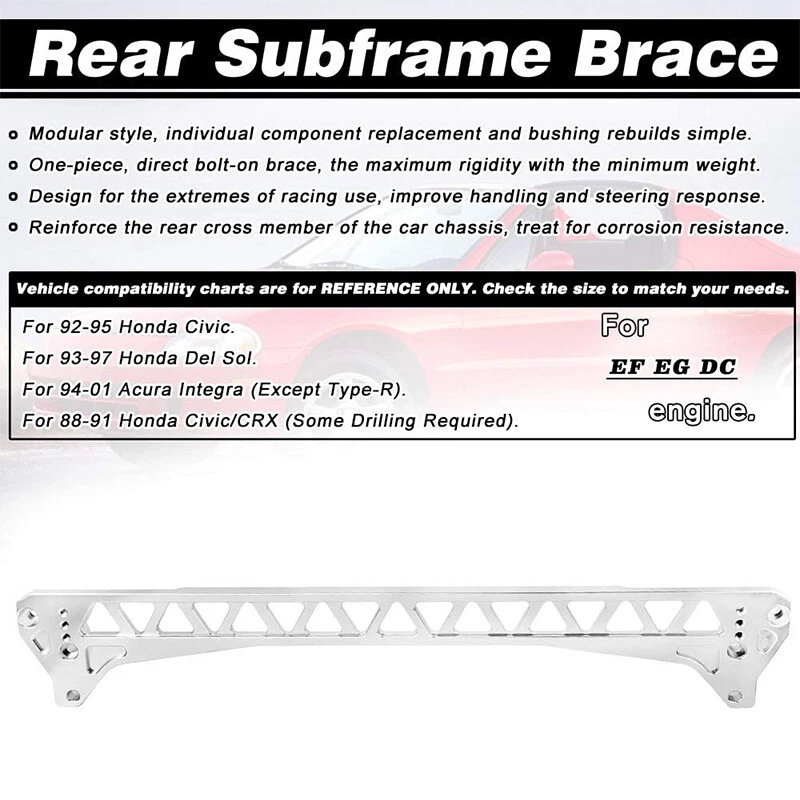 BILLET LOWER REAR CONTROL ARM LCA SUBFRAME BRACE FOR HONDA CIVIC 88-95 EG Sk F7 - Image 4 of 4