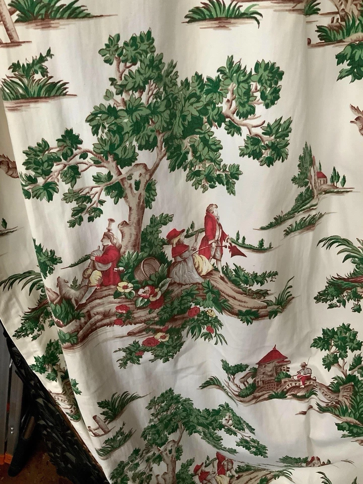 复古 One 长面板 60 年代米色红色绿色新古典主义 Pinch Pleat 83x45' MCM — 第 3/3 张图片