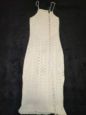 Aerie Crochet Maxi Dress Petite Ivory Cream 100% Cotton Open Knit Boho Size Sm