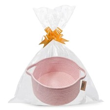COMFY HOMI Small Woven Gift Baskets with Handles, Gift Bags and Ribbons - pink
