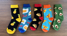 Youth Womens Novelty Crew Socks Kids Medium Tacos, Pizza, Pineapple, etc... NEW
