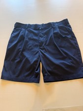 Roundtree  Yorke Men's Navy Pleated Chino Shorts Cotton Button Slash Pockets