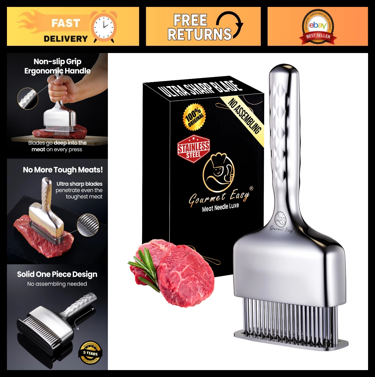 Stainless Steel Meat Tenderizer Tool - Extra Long Handle, Rustproof Mallet & Ham
Opens in a new wind