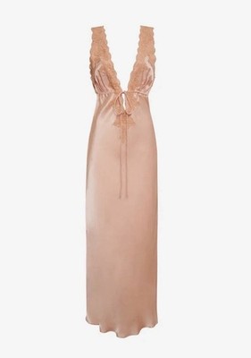 Rumored Maxi Dress M Bright Sweetheart Peach Satin High Venice Cut Out Long NWT