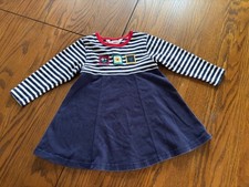 vtg gymboree girls blue white striped dress embroidered flowers small 2T 3T