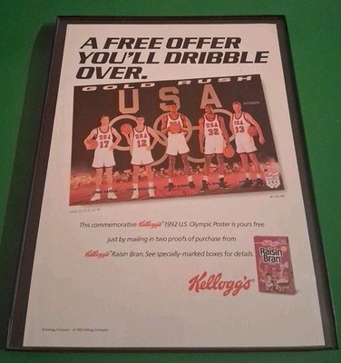 US Olympic Team Basketball Raisin Bran Framed Print Ad 1992 8.5x11 