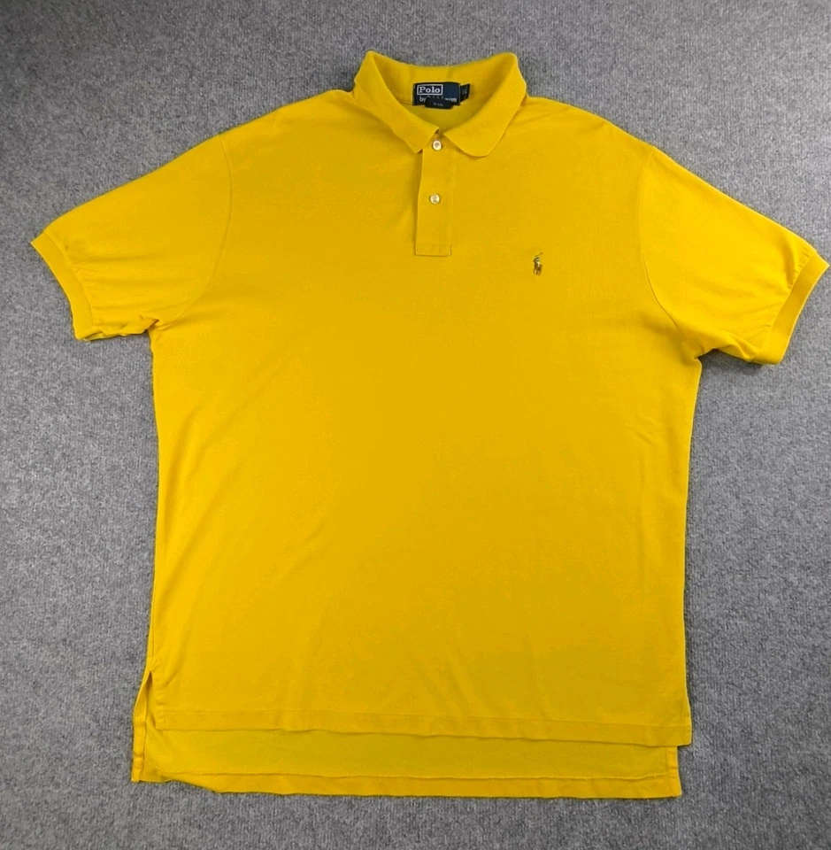 Polo Ralph Lauren Homme XL Jaune 100% Pima Coton Manches Courtes Logo Brodé - Photo 2/4