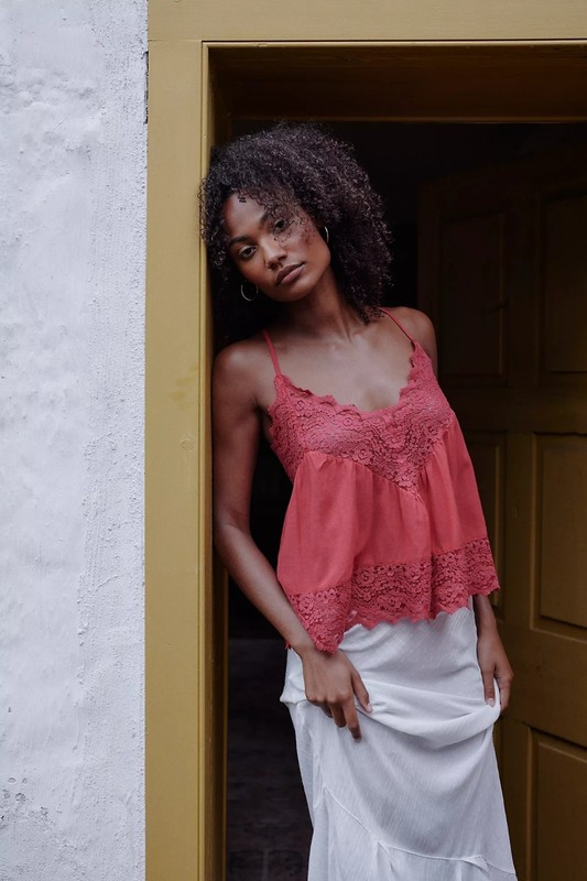 Intimately Free People Fiona Cami Blouse Top Tank Sleeveless Lace Slip M 287477