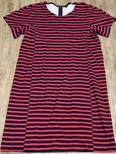 J Crew T-shirt Dress Women's Medium Short Sleeve Striped Red Blue Style# C6514