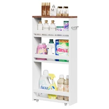 4 Tier Narrow Storage Cart on Wheels with PB Board Top and Metal Handle Kitchen