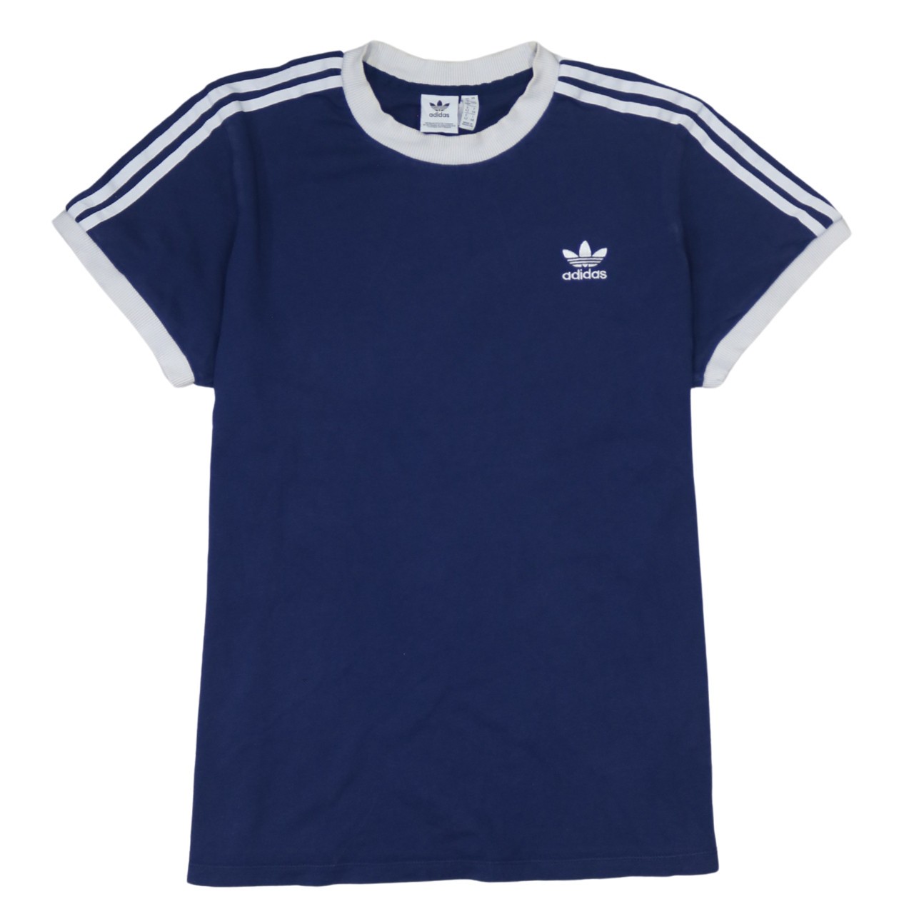 Adidas Womens T Shirt Navy Blue Ringer Three Stripe Trefoil Logo Jersey Top XL