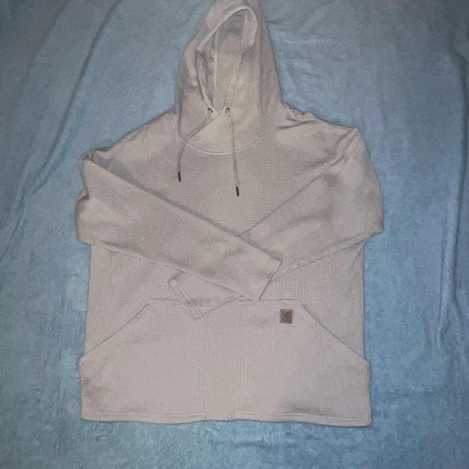 Carhartt Hoodie Mens XL Gray Thermal Waffle Knit Kangaroo Workwear Relaxed Fit