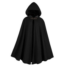 Mens Medieval Hooded Cloak, Renaissance Cloak with Hood Black