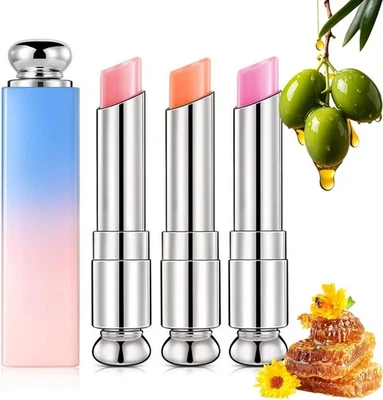 SHEBEEDO 3PCS Colour Changing Lip Balm Set,Jelly Lipstick Crystal Magic Tinted Lip...