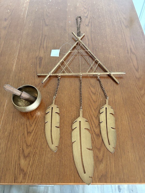 Metal dream catcher and small singing bowl set