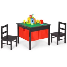 Costway 2-in-1 Kids Activity Table & 2 Chairs Set w/Storage Building Block Table