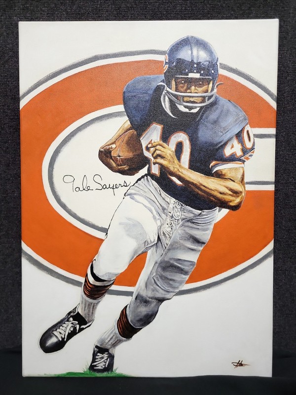 Gale Sayers  Signed Chicago Bears Painting JSA Certified NFL Art 20x28
