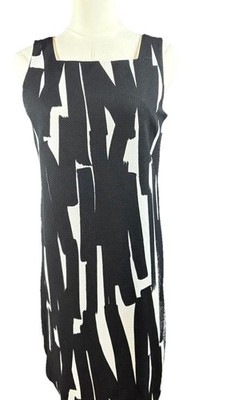 London Times Womens 4  Black & White Sleeveless Waffle Knit Shift Dress