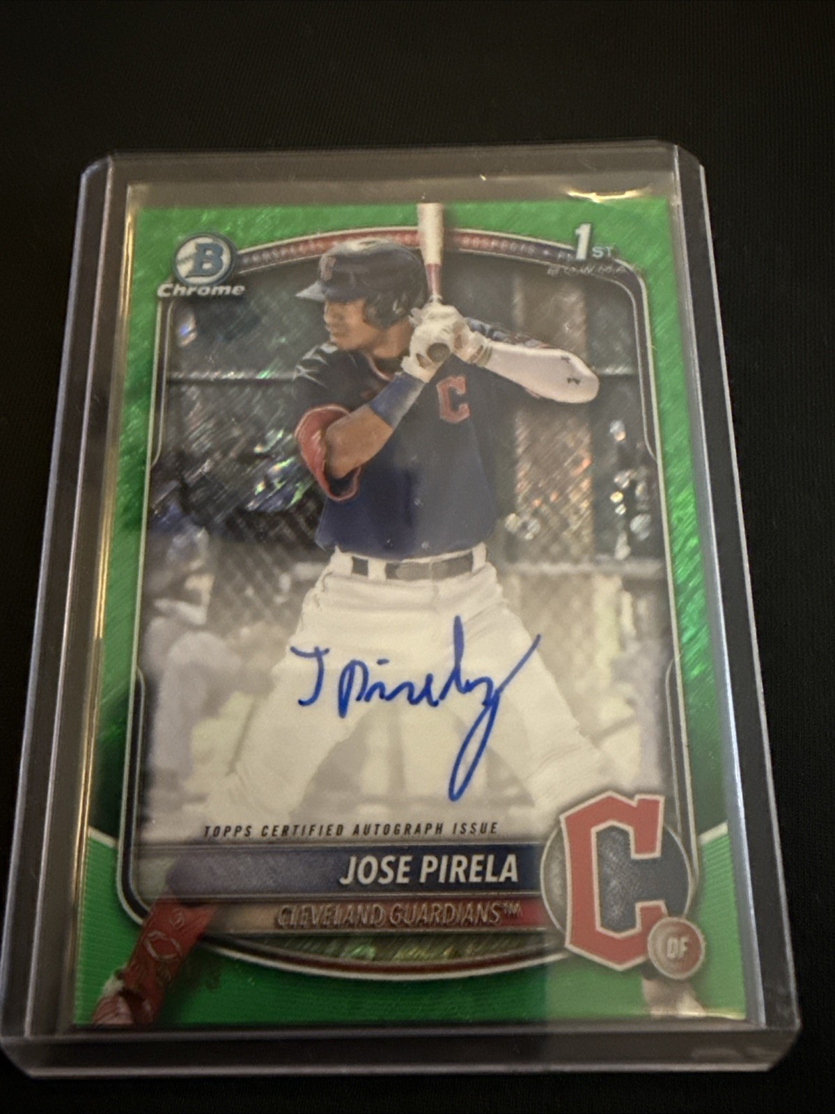 2025 Bowman Chrome Jose Pirela 1st Green Shimmer Auto /99 Guardians #CPA-JP