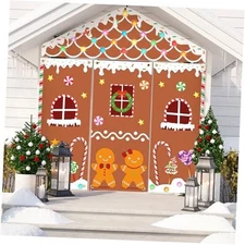 4 Pcs Christmas House Door Cover Decoration Xmas Candy Hanging Gingerbread