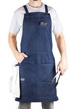 Blue Denim Cotton Crossback Bib Apron 4 Pockets BBQ Kitchen Grill M-XXL HDG805D