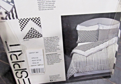 80s VTG Esprit POST MODERN Black White Geometric Cotton Fabric Twin Sheet Punk