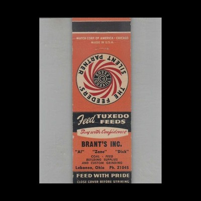 Matchbook Cover Tuxedo Feeds The Feeder's Silent Partner Brant's Inc. Lebanon OH