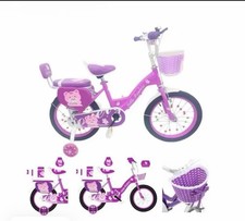 Girls Purple Bike 18” Kids Flashing Adjustable Training Wheel&Stabilisers Basket