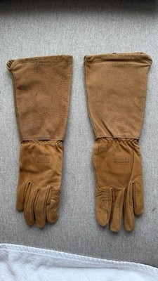 Duluth Women's Gardening Gauntlet Gloves Leather Yellow/Khaki Western protective