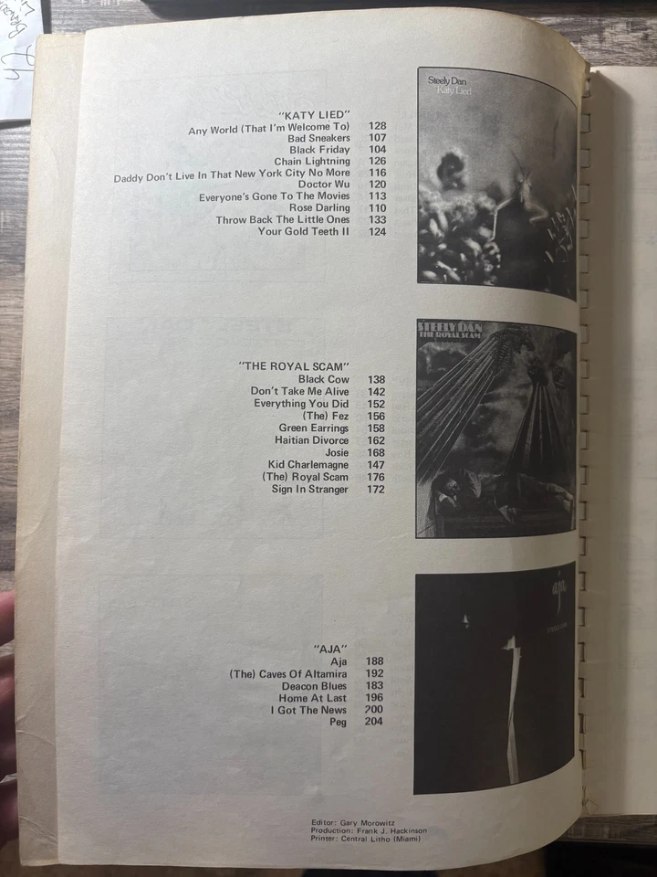 LIBRO DE CANCIONES S STEELY DAN Completo a AJA 1978 Piano Guitarra Letras Partituras Pestañas Foto 4 de 4