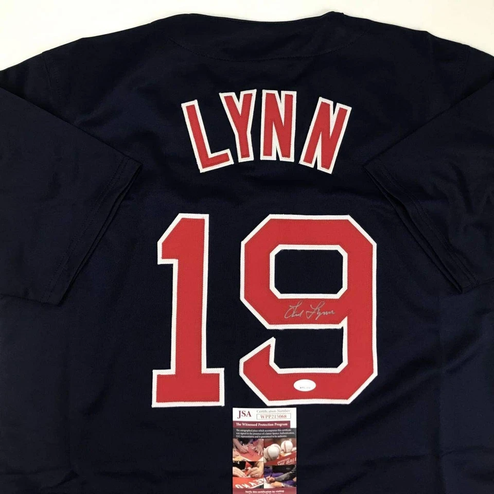 Autographed/Signed FRED LYNN Boston Blue Baseball Jersey JSA COA Auto - Image 2 of 4
