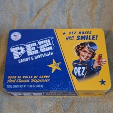 PEZ Candy & Dispenser Tin, 50+ Rolls 15.66 oz Gluten & Nut Free Flavors