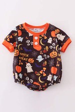 Boy's Boutique Orange Trick Or Treat Halloween Candy Corn Romper Sibling Matchin