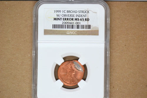 1999 Lincoln Cent- Broad Struck W/ Obverse Indent - NGC MS-65 RED.   Gorgeous!
