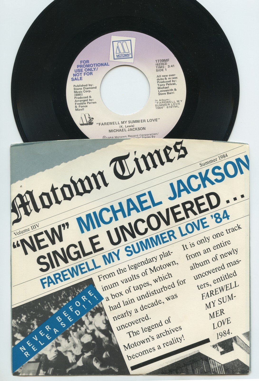 Rare Pop/Soul 45 & Pic Sleeve - Michael Jackson - Farewell My Summer ...