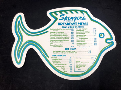 1970'S SPENGER'S SEAFOOD RESTAURANT BREAKFAST MENU, BERKELEY, CALIFORNIA