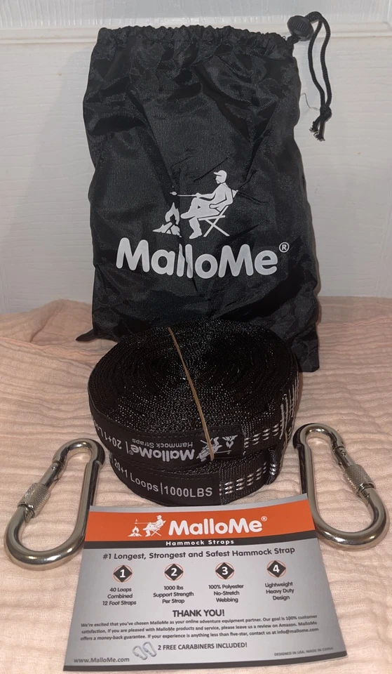 MalloMe Hammock Straps / Tree Straps 1000 LBS Per Strap Heavy Duty 40 Loops NEW - Image 3 of 4